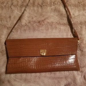ETIENNE AIGNER | Vintage Leather Brown Croc Embossed Clutch Shoulder Bag